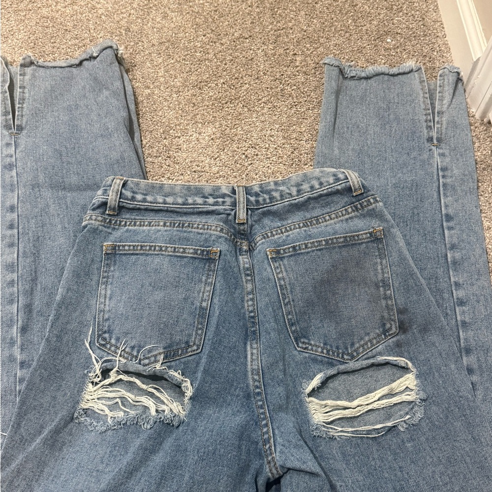 PrettyLittleThing Blue Distressed Straight Leg Jeans
